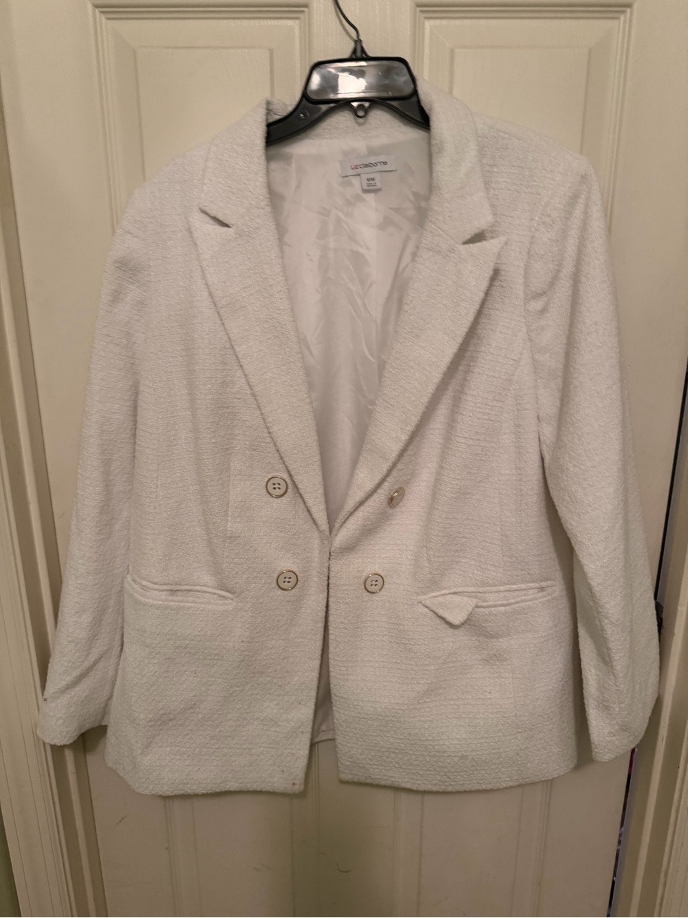 Liz Claiborne White Textured Double-Breasted Blazer